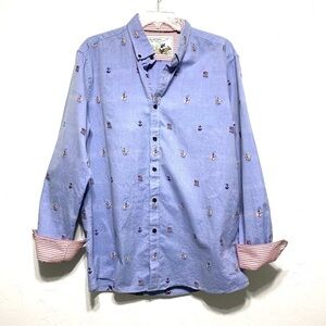 Beverly Hills Polo Club Button Up USA Flag Shirt Blue & Red Embroidered sz 3XL